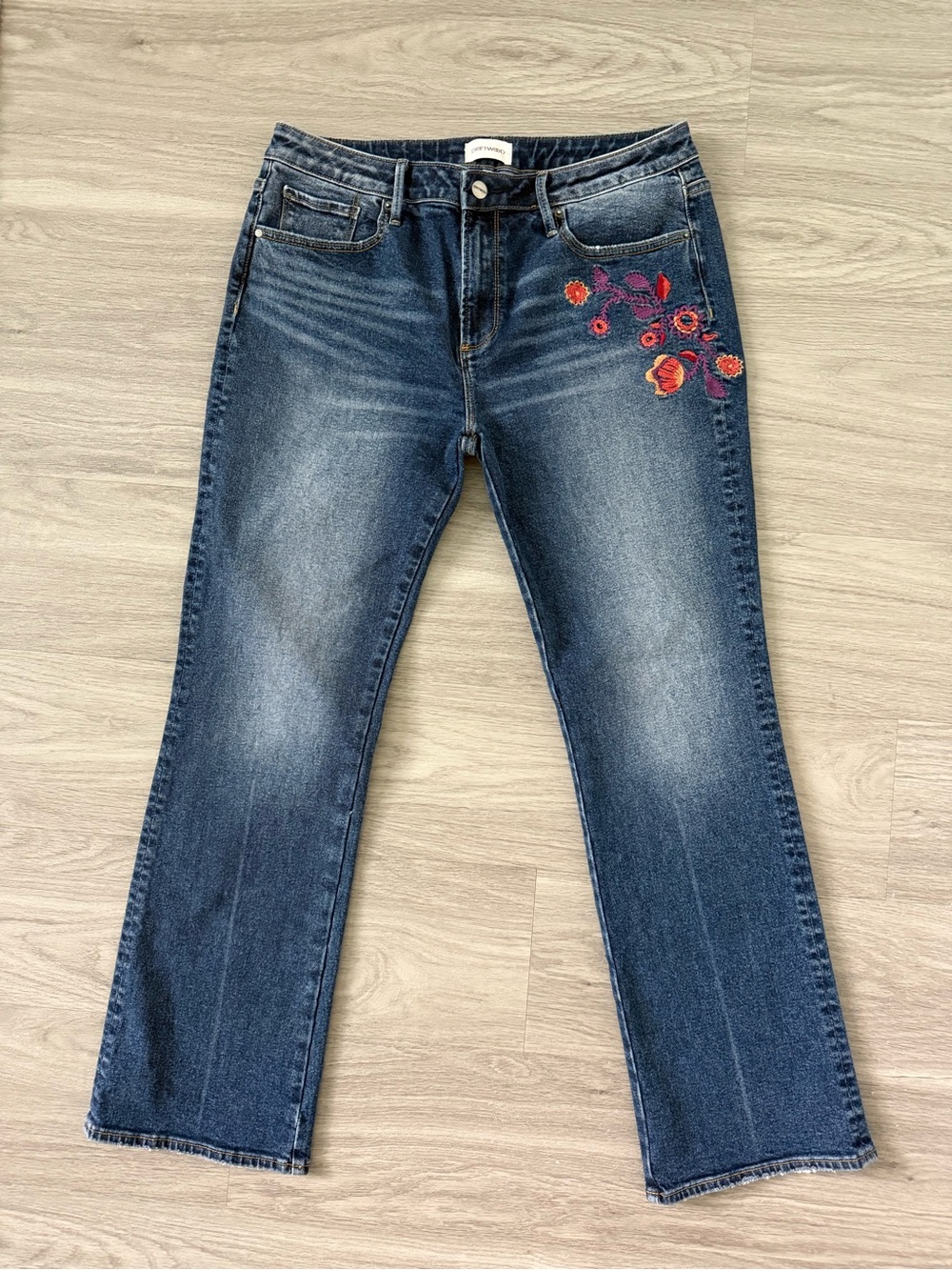 DRIFTWOOD Kelly Dark Wash Boot Cut Jeans with Floral Embroidery, 32x31